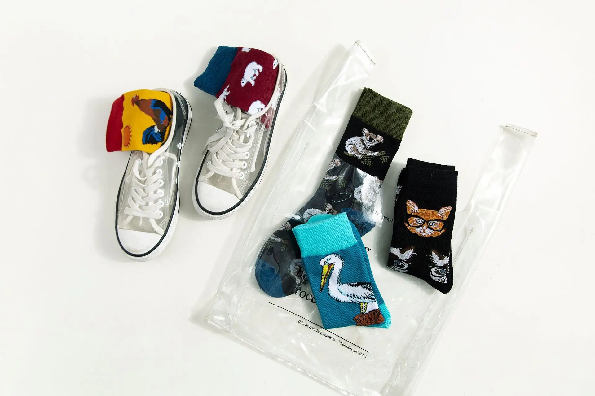 SP&CITY 5 Pairs Harajuku Women Cartoon Animal Patterned Cotton Socks Bird Chicken Funny Print Female Socks Casual High Sox