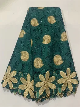 

High Quality African Lace Fabric Nigerian Swiss pure cotton Embroideried with Rhinestone French for DIY Dress 5yards FTF92