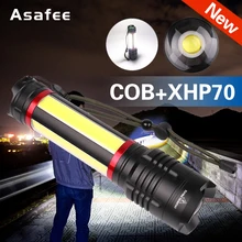Super Powerful XHP70 COB Led Flashlight Zoomable LED Flashlight Torch USB Recharge Waterproof Lamp Camping Hunting Lights Lamp