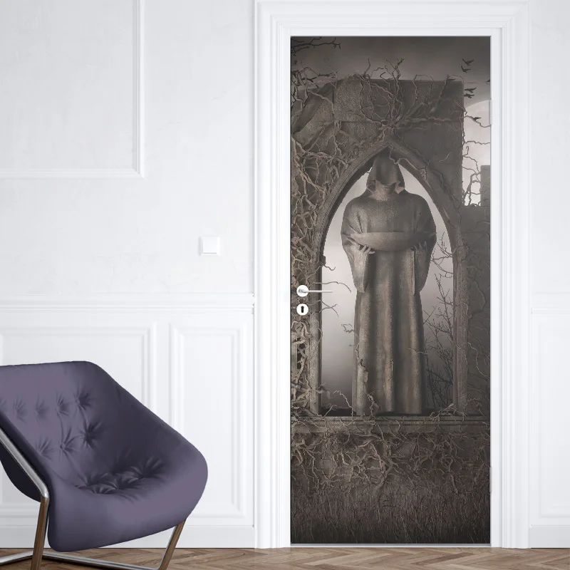 

Dropshipping Retro castle door stickers 3d wallpaper decoration home PVC Self-adhesive removable door mural 77cm*200cm