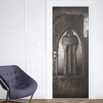 

Dropshipping Retro castle door stickers 3d wallpaper decoration home PVC Self-adhesive removable door mural 77cm*200cm