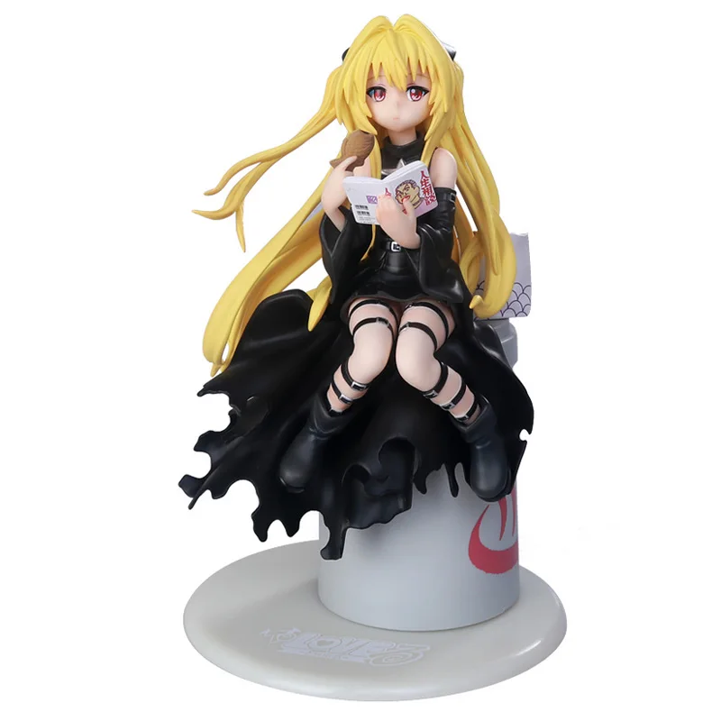 

21cm Japanese Anime Action Figure Love Ru Darkness Eve Yami Eatting Ver Sea Bream Burned Black Dress PVC Model Collection Doll