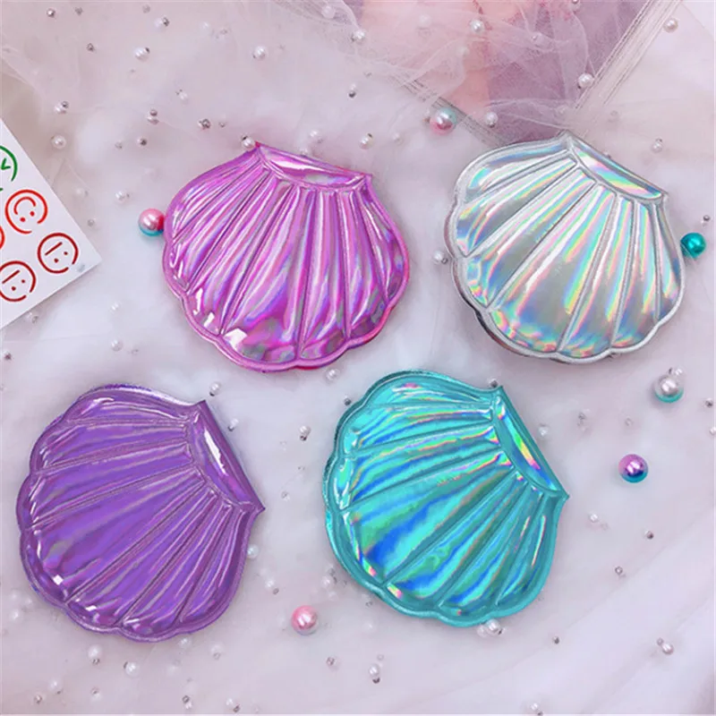 

2019 Portable New Laser Cute Shell Makeup Mirror Rainbow Double Sided Mirror Folding Pocket Cosmetic Mirrors Compact maquillaje