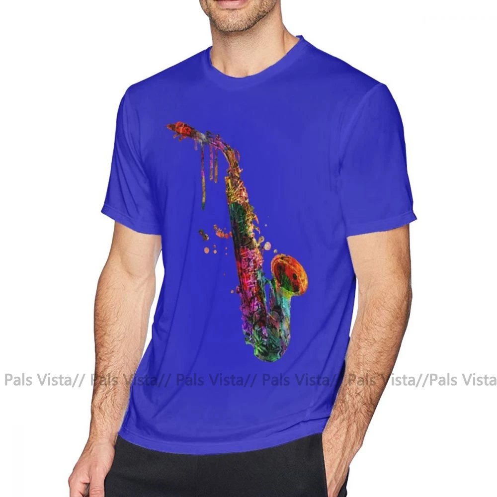 Футболка с изображением саксофона, Пляжная Мужская футболка с изображением саксофона, забавная футболка из 100 хлопка с коротким рукавом и принтом - Цвет: Синий
