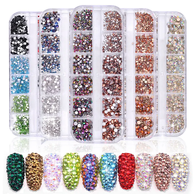 

12 Grid AB Nail Rhinestones Stickers for Nails Art Decorations Fashion Acrylic Rhinestones Accessories for Manicure