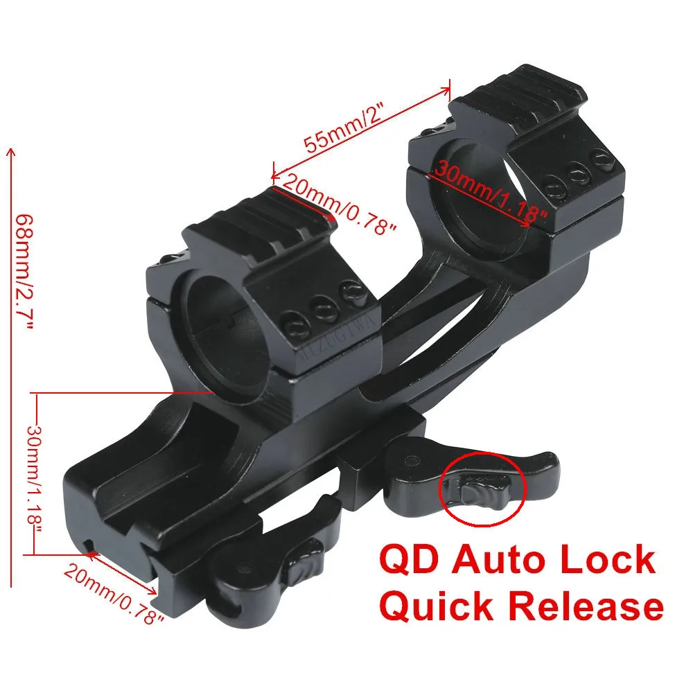 

Scope Mount 25.4mm 1inch / 30mm Ring Quick Release Cantilever Weaver Forward Reach Heavy Duty 20mm Picatinny Rail QD Auto Lock