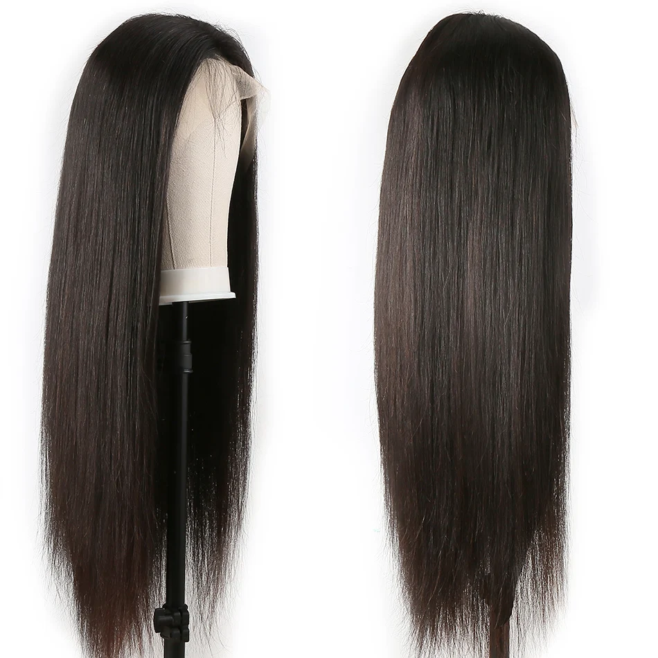 Rosabeauty 28 30 дюймов HD прозрачный 13x6 кружевные передние человеческие волосы парики предварительно выщипанные перуанские прямые 250 плотность фронтальный парик черный