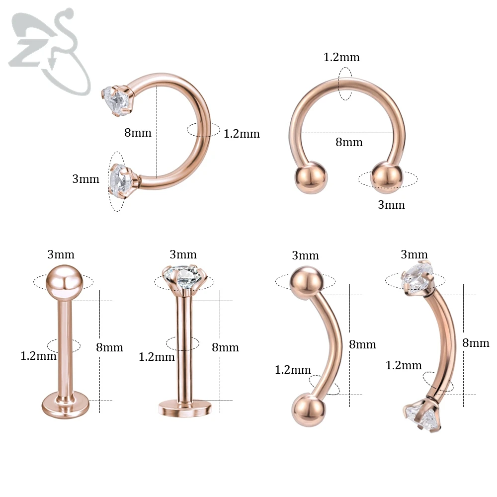 6 шт./лот женское кольцо для носа из нержавеющей стали Перегородка Лабрет хряща брови кольца обманка трагус спираль серьги ювелирные изделия для пирсинга тела
