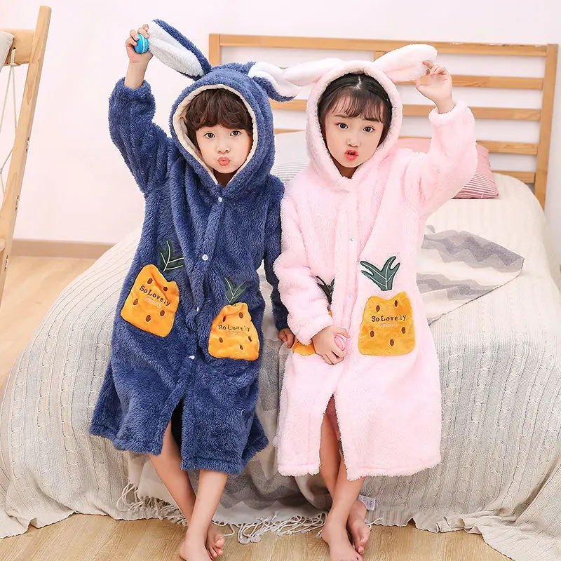 ManorGirl Kids Comfy Flannel Bathrobe Hoodie Warm Pajamas Sleepwear 