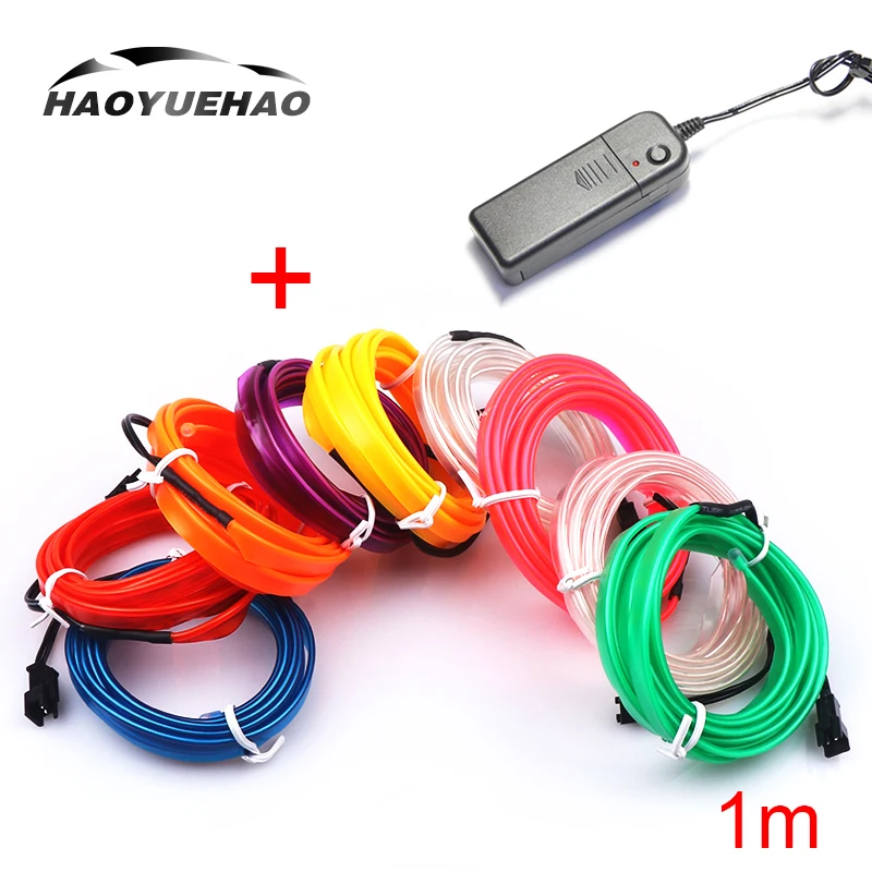 

Haoyuehao Illuminate 1M LED Car Light 1Cold Light + Battery Driven 10 Color Drive DC 12V Car Atmosphere Lamp Car Accessories