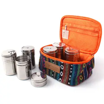 

6Pcs Portable Outdoor Picnic Camping Spice Sugar Pepper Seasoning Jar Bottle with Carry Bag BBQ Organizer Condiment Bottles Set