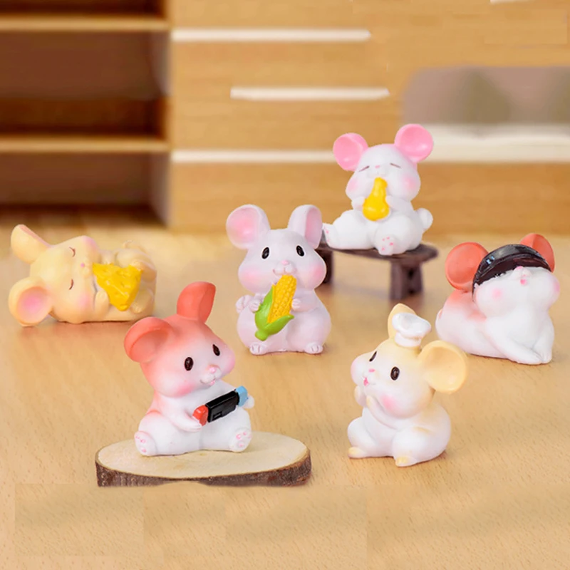 Resin Cute Mouse Figurine Mini Cartoon Mice Rat Toy Fairy Garden Animal Micro Landscape Crafts Desktop Ornament Statue | Дом и сад