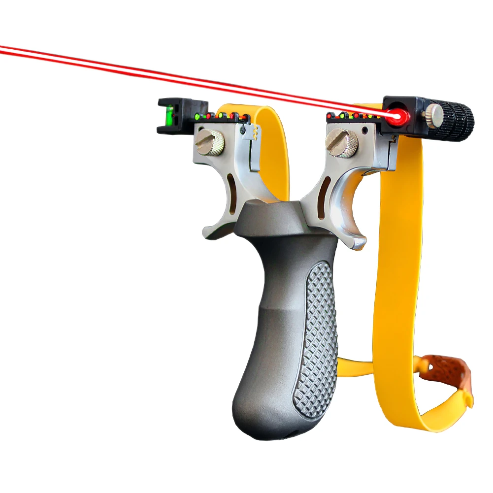 

Powerful Alloy Slingshot 2020 New Laser Red Line Fast Pressing Flat Leather Catapult Suitable For Outdoor Sports Entertainment