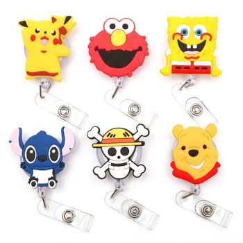 

Cartoon Bear And Skull Pattern Plastic Badge Reel Holder Elastic Name Card Simple & Easy To Use For Nurse & Students