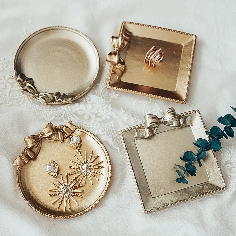 Nordic Style Retro Jewelry Storage Tray Rose Gold Trinket Dish Decorative Containers Perfume Keys Plates Desktop Organizer 4