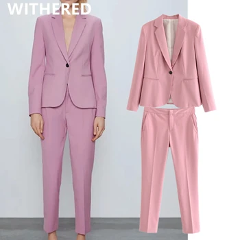 

Withered england style office lady solid blazer women candy color ankle-leghth suits pants women trousers women two pieces sets