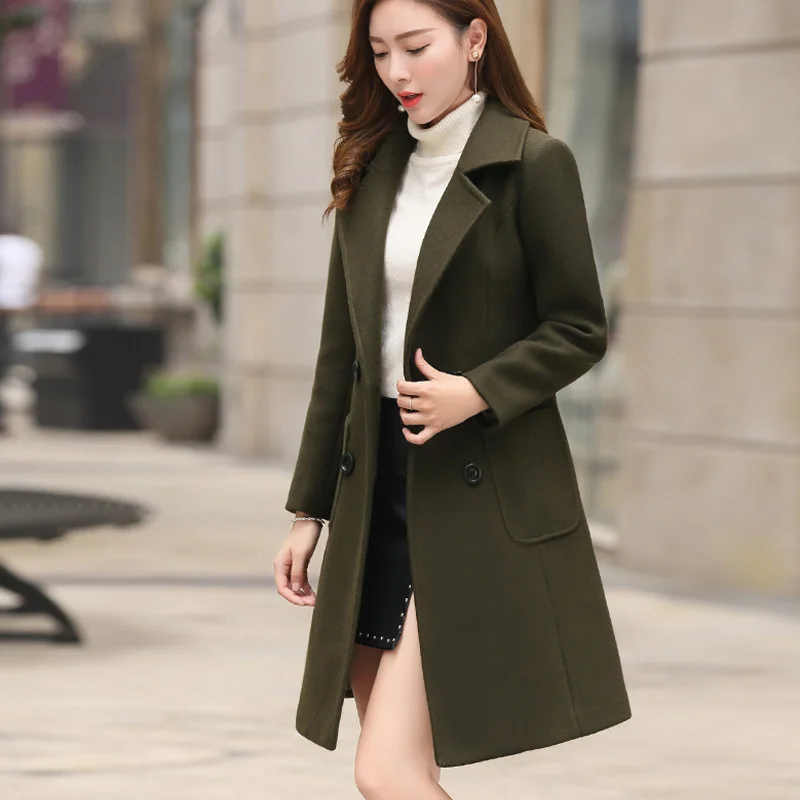 

Long Slim Blend Outerwear 2019 Women Overcoat Wool Coat Autumn Winter Overcoats Clothes Outwear & Coats