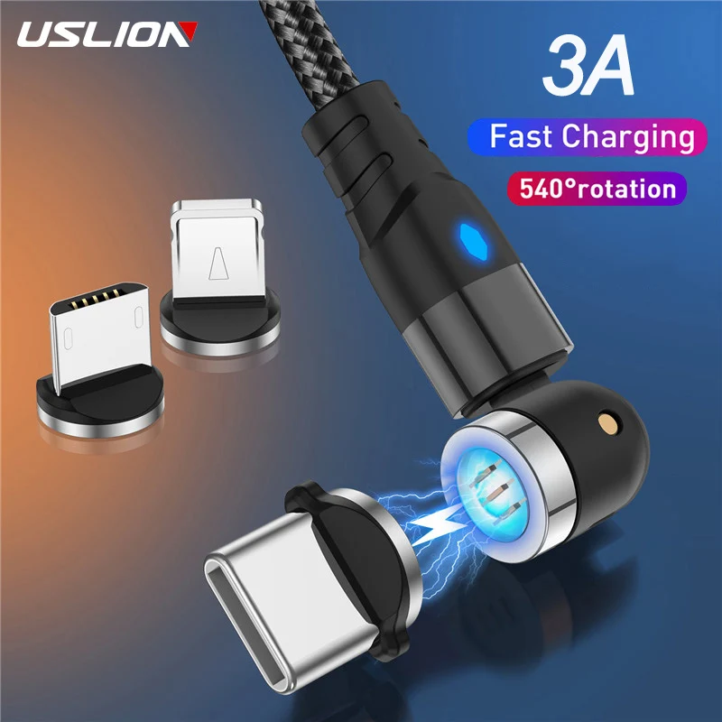 Магнитный кабель USLION с поворотом на 540 градусов Micro USB Type-C магнитный для быстрой