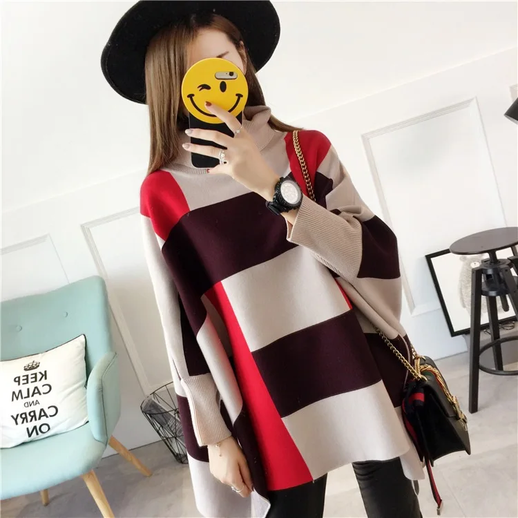 

Autumn And Winter New Style High Collar Pullover Sweater Women's 2019 Korean-style Fashion Batwing Shirt Loose Cloak Coat Mixed