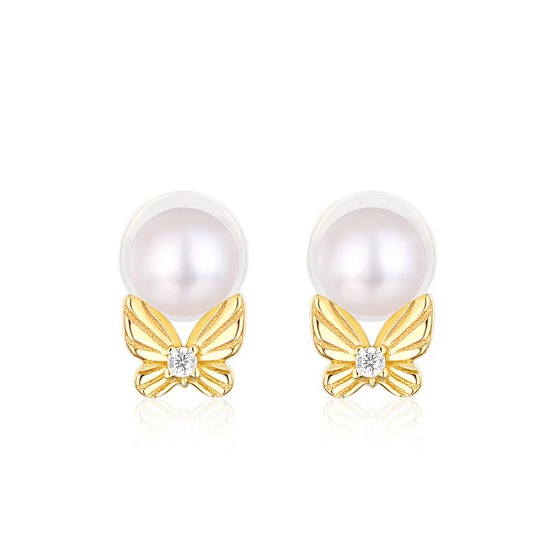

Elegant 925 Sterling Silver Pearl Butterfly Stud Pierced Earrings for Women Delicate 9K Plated Crystal Sticks Fine Jewelry Gift