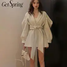 Getвесеннее Женское шерстяное пальто с пышными рукавами, Зимняя шерстяная куртка для женщин, винтажное модное пальто с отложным воротником, новинка зимы