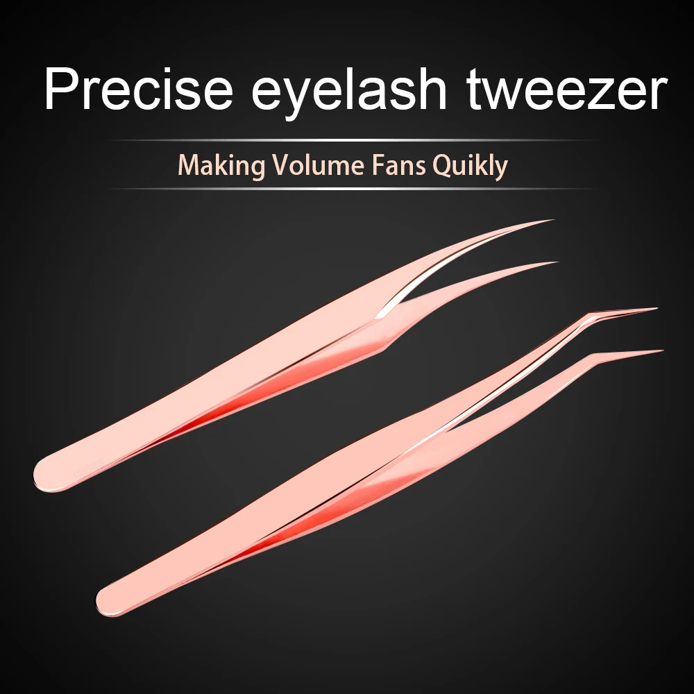 

COZBIRD eyelash extension tweezers Precise Rose gold Mega Russian Volume Straight and Curved makeup tool