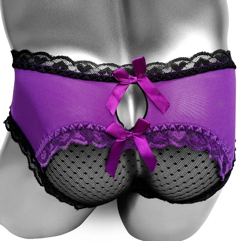 

Ruffles Lace Edge Sissy Brief Lingerie See Through Butt Bowknot Men Underwear Softy Crossdress Gay Underpant Panties