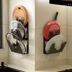 Kitchen Pot Cover Rack Multi-functional Chopping Board Rack Wall Hanging Perforation-free Chopping Board Storage Rack