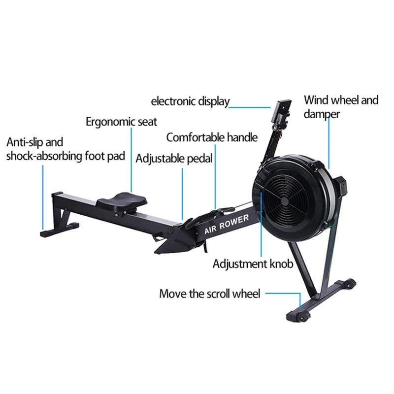 Wind Resistance Rowing Machine Indoor Air Row Movable Folding Air Machine Home Fitness Equipment Windproof Gym Sports