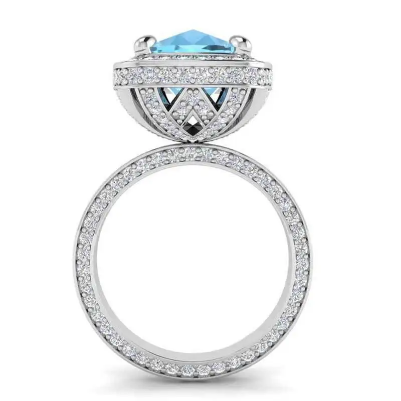 Bague Ringen одноцветное 925 пробы серебро 10*12 мм Овальный Аквамарин драгоценный камень циркон блестящее классическое обручальное Обручальное Ювелирное кольцо