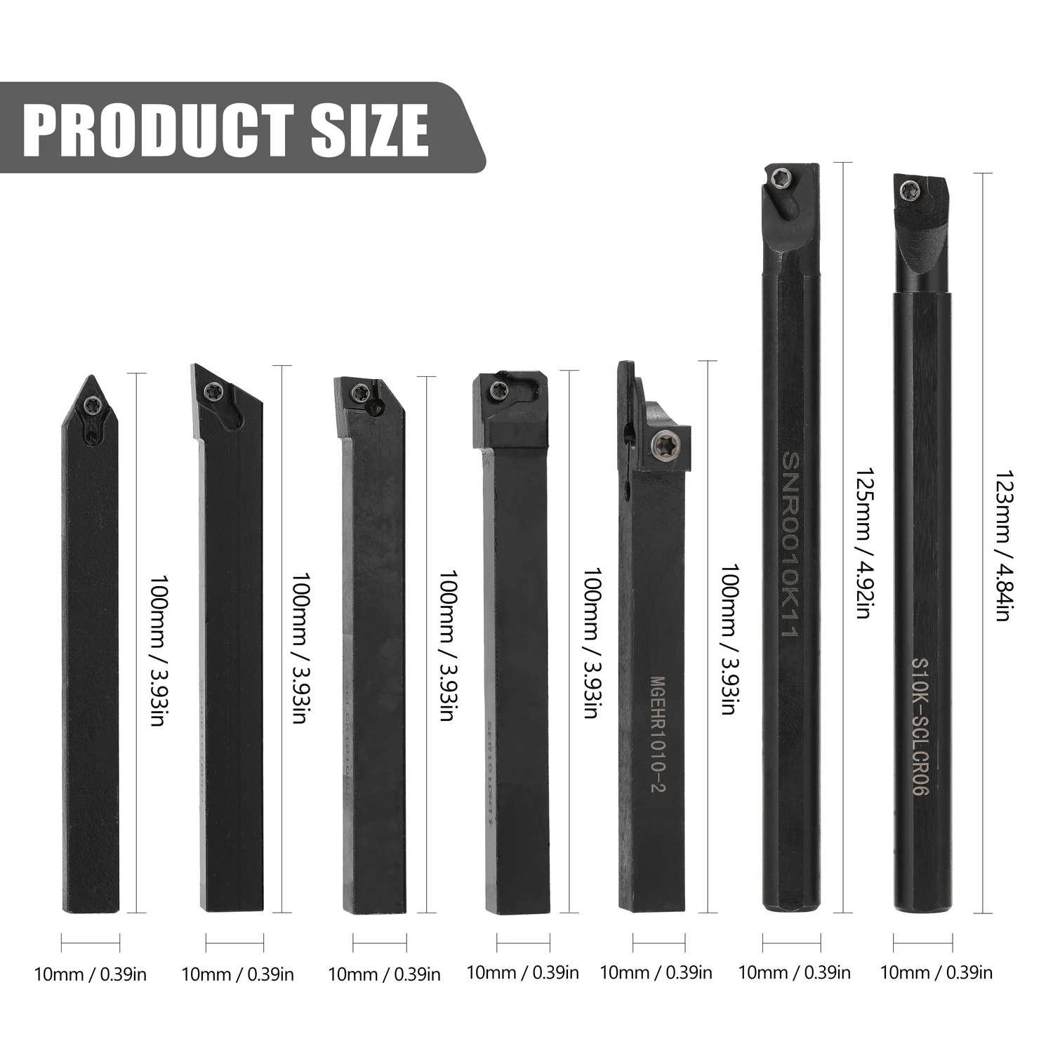 

New 7pcs 10mm Shank Lathe Cutter Turning Tool Holder Boring Bar lathe tools Metal Turning Rod Industrial with Carbide Inserts