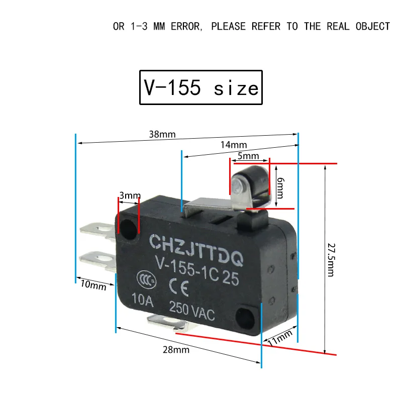 Momentary Micro Limit Switch CHZJTTDQ V-15.V-151.V-152.V-153.V-154.V-155.V-156.-1C 25 Travel switch limit switch silver contact