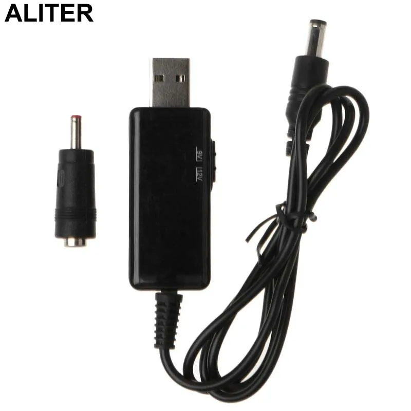 

USB DC 5V To 9V 12V 2.1x5.5mm 3.5x1.35mm Male Step Up Adapter Cable with Voltmeter For Router LED Strip