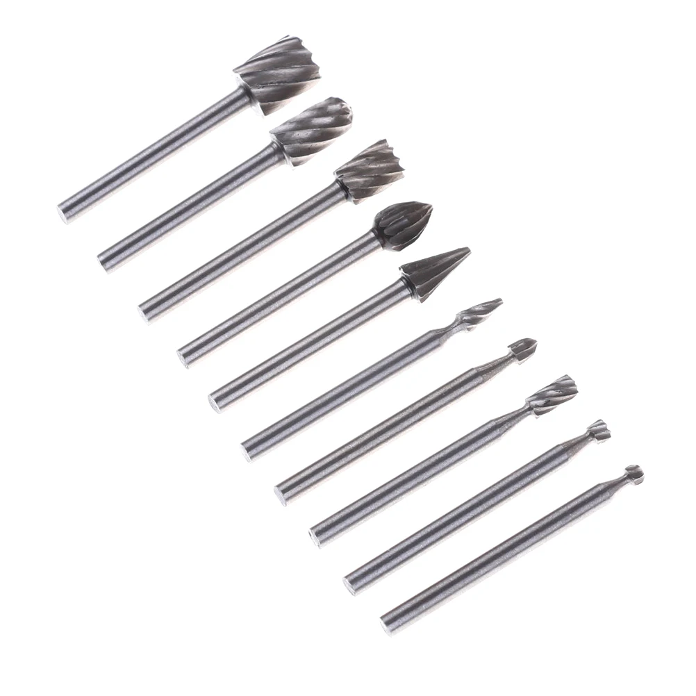 10pcs 3mm Burrs Wood Rotary Burr Mill Cutter Drill Bit Grinder Carving For DIY Wood Stone Metal Root CarvingTools