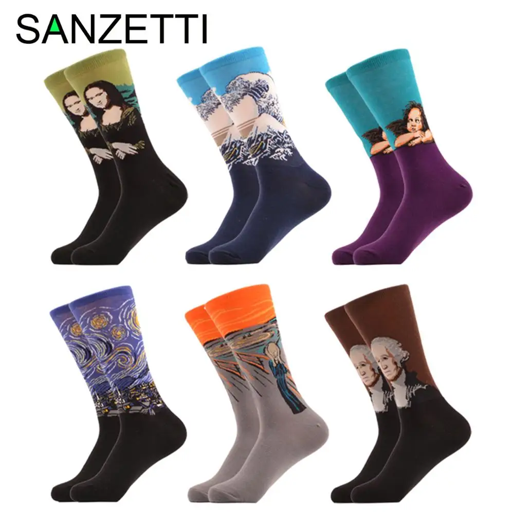 SANZETTI 6 парт/лот Новинка 2020 мужские Красочные удобные носки для скейтборда с
