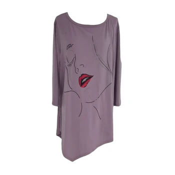 

Women Casual Loose T-shirt, Round Collar Long Sleeve Irregular Hem Pullover, Grey/ Khaki/ Purple