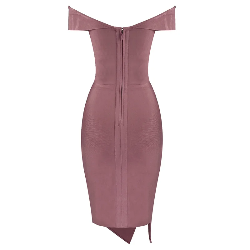 High Quality Celebrity Wine Slash Neck Sexy Rayon Bandage Dress Homecoming Party Dress