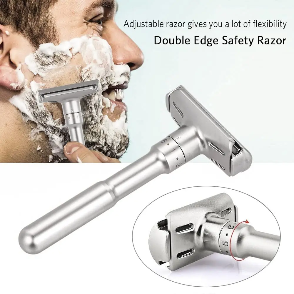Adjustable Safety Razor Double Edge Classic Mens Shaving Mild to Aggressive 1 6 File Hair