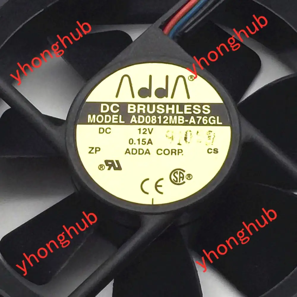 ADDA AD0812MB-A76GL DC 12V 0.15A 3-жильный 80x80x25mm вентилятор охладителя сервера