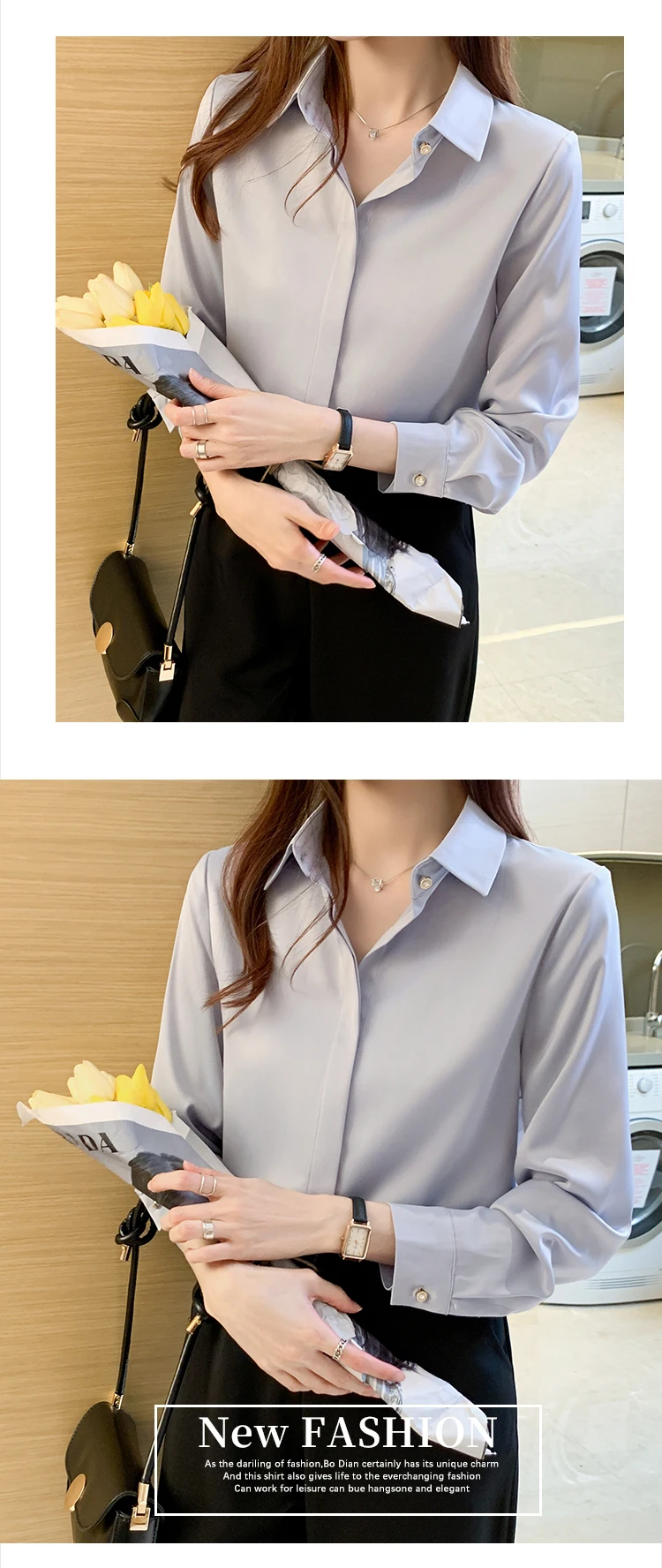 de roupas de cetim escritório senhora camisa