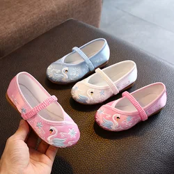 Chinese Style flowers Embroidered Cloth Shoes Children's soft-soled Toddler Shoes Girl Princess Flat Shoes Chaussure Fille pink