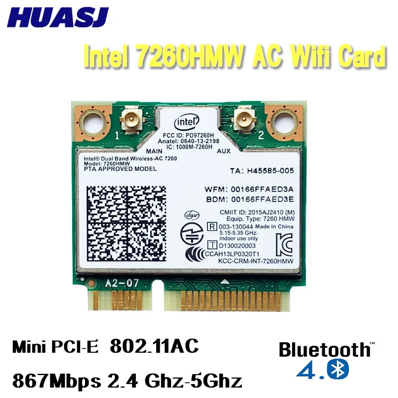 Scheda Wifi Wireless Dual Band Per Intel 7260 7260Hmw Medium Mini Pci-E 2.4G / 5Ghz 1200M Bt 4.0 Adattatore Wi-Fi 7260Ac 802.1