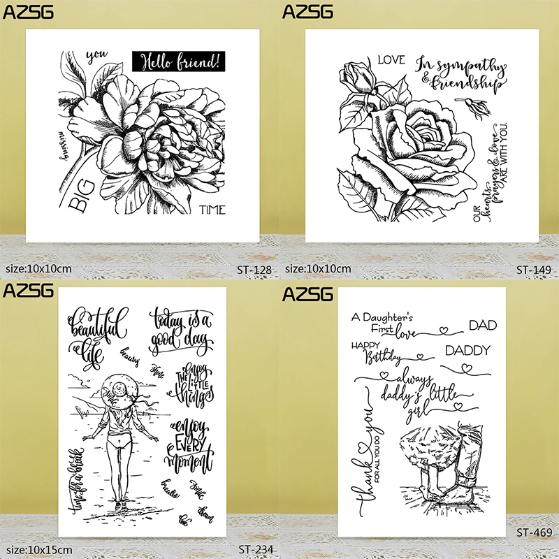 AZSG очаровательный фон розы прозрачные штампы для DIY скрапбукинга/открыток/альбома декоративные силиконовые штампы ремесла
