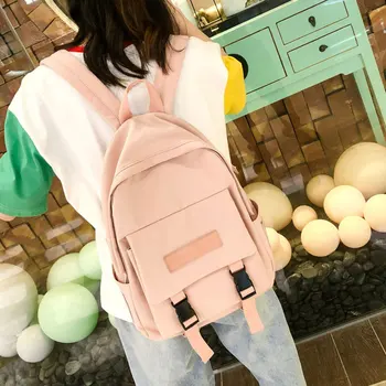 

2020 Students Women Backpack Fashion Women Shoulder Bag solid color School Bag For Teenage Girls Canvas Backpacks For Travel Bag