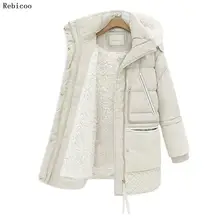 Зимний женский пуховик на молнии с капюшоном, с флисовой подкладкой, милитари, длинное повседневное пальто, верхняя одежда, парки, шикарное пальто с мехом ягненка для женщин