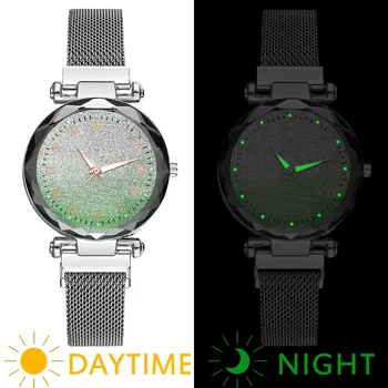 

Watches Women Magnet Buckle Gradient Color Starry Sky Luminous Roma Watch Ladies Stainless Steel Quartz Watches Relogio Feminino