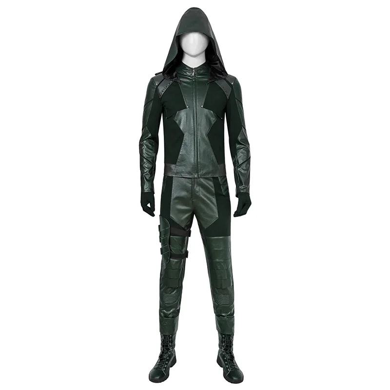 

DC Green Arrow Season 8 Costume Oliver Queen Cosplay Leather Jacket Shoes Props Adult Men Superhero Halloween Carnival Outfit