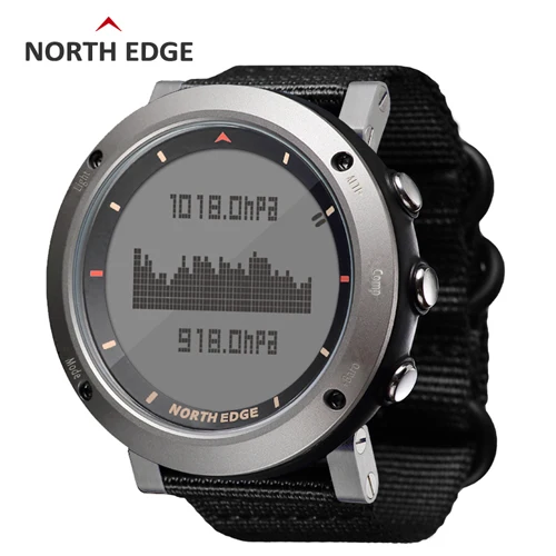 North Edge, мужские спортивные Смарт-часы, водонепроницаемые, 50 м, для плавания, цифровые наручные часы, военный альтиметр, барометр, компас, термометр - Цвет: Black nylon strap