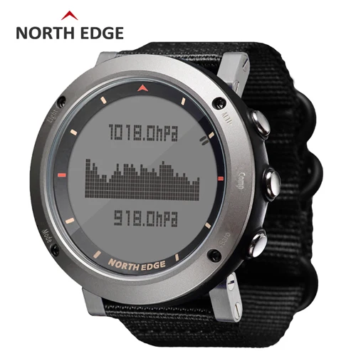 Black nylon strap North Edge, мужские спортивные Смарт-часы, водонепроницаемые, 50 м, для плавания, цифровые наручные часы, военный альтиметр, барометр, компас, термометр - Цвет: Black nylon strap
