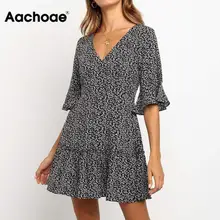 Женское летнее платье с цветочным принтом шифоновое пляжное платье Boho Стиль сексуальный v-образный вырез сарафан Туника винтажное праздничное платье vestidos